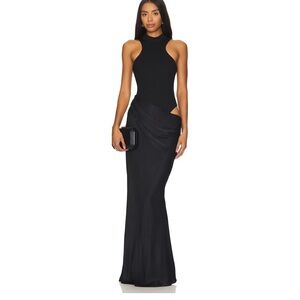 Camila Coelho Black Cutout Draped Maxi Dress